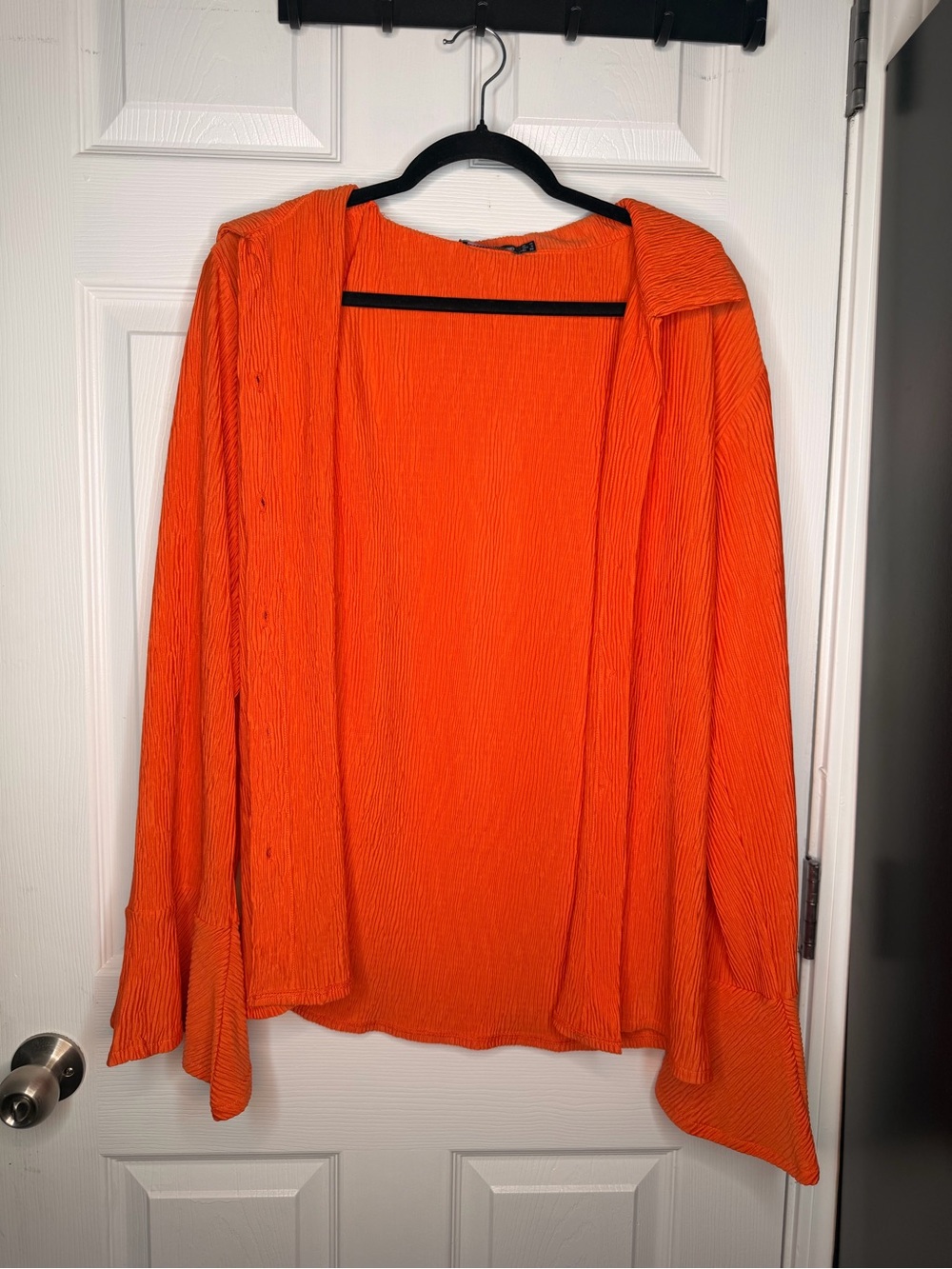 PrettyLittleThing Orange Crinkle Plisse Button Down Blouse